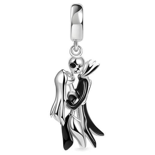 The Charmery nightmare before christmas, ciondolo a forma di jack e sally, in argento sterling 925, compatibile con ciondoli pandora e molti altri braccialetti con ciondoli del regno unito, in metallo