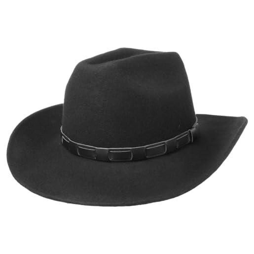 Lipodo cappello western bill cody donna/uomo - made in italy di feltro lana con fascia pelle estate/inverno - l (58-59 cm) nero
