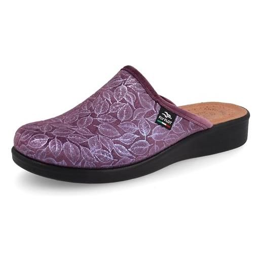 Fly Flot ciabatta donna in morbida microfibra con foglie, sottopiede imbottito anti-shock in pelle, suola in poliuretano piumatec 3,5cm