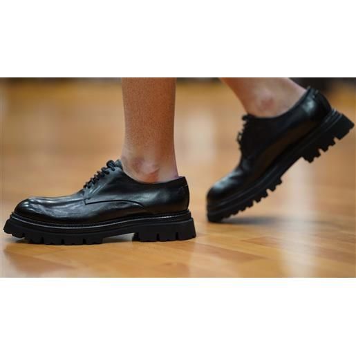 jpdavid stringata uomo nera basic in pelle con suola carro armato dentellata diver ip nero