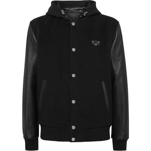 Philipp Plein giacca con design a inserti e cappuccio - nero