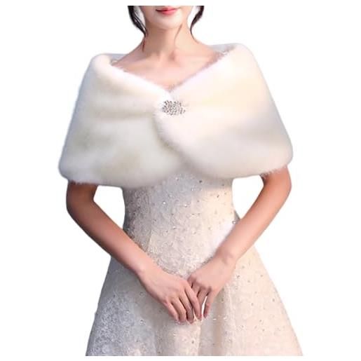 KMGDM scialle da sposa invernale caldo mantello da sposa mantello in pelliccia sintetica da donna avvolgente per matrimoni ed eventi invernali, come da immagine, 48