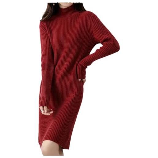 REHJJDFD maglione da donna in 100 percento lana, abito con collo alto lavorato a maglia, maglione invernale a maniche lunghe, mini abito pullover corto, grigio 9, m