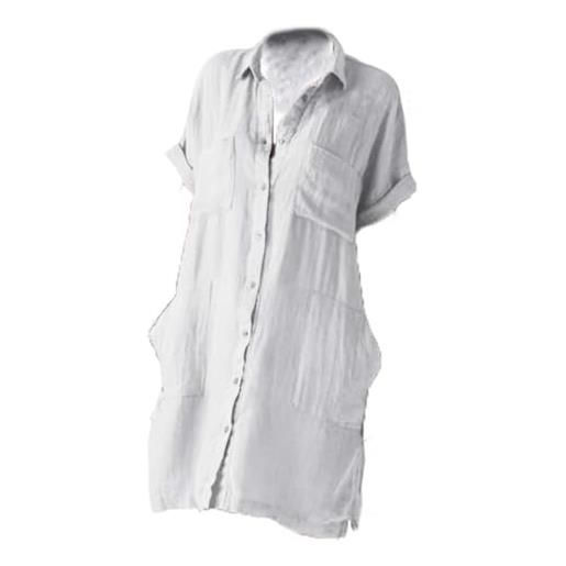 nichangyuyi nuovo abito camicia irregolare a maniche lunghe in canapa di cotone europeo e americano, blu, m