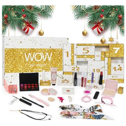 Dynaeuty calendario dell'avvento 2025, 24 sorprese natalizie tra trucchi e cosmetici, calendario per il conto alla rovescia di natale per la bellezza(a)