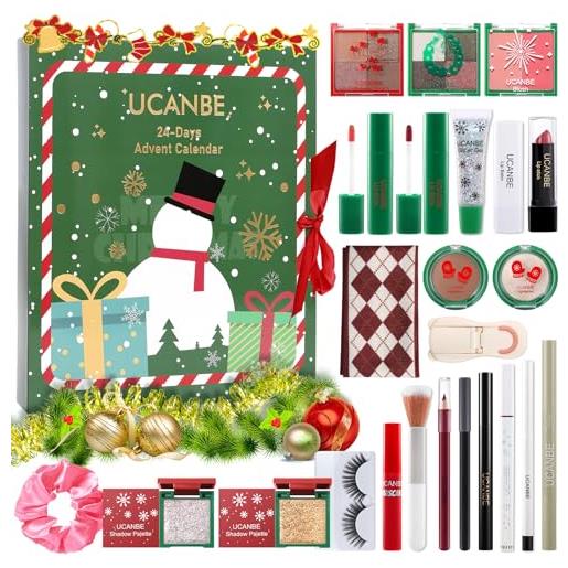 UCANBE calendario avvento make up 2025, 24 giorni calendario dell'avvento beauty bambina donna, calendario conto alla rovescia natale pieno di kit trucco