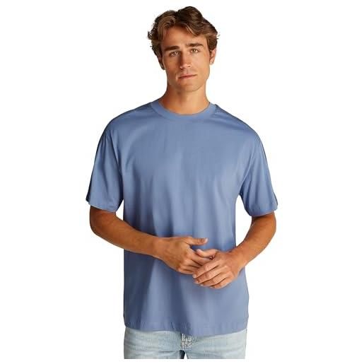 Calvin Klein uomo t-shirt maniche corte logo tape tee con scollo rotondo, blu (tempest), xxs
