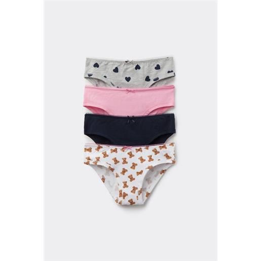 Tezenis 4 paia slip bimba in cotone stampato bambina bianco