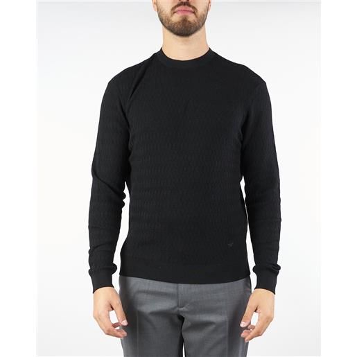 EMPORIO ARMANI maglia nero in pura lana con pattern jacquard a rilievo