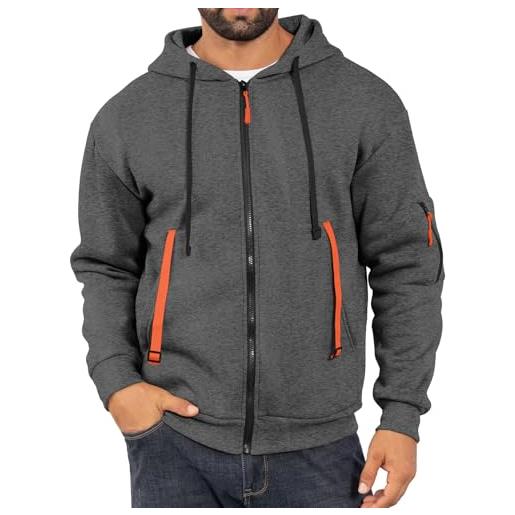 LAOARA felpa con cappuccio da uomo con zip intera, casual, a maniche lunghe, in pile, con tasca, grigio, xxl