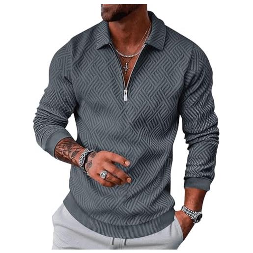 LAOARA felpa uomo con zip pullover senza cappuccio invernale maglia manica lunga polo maglione tshirt cachi 3xl