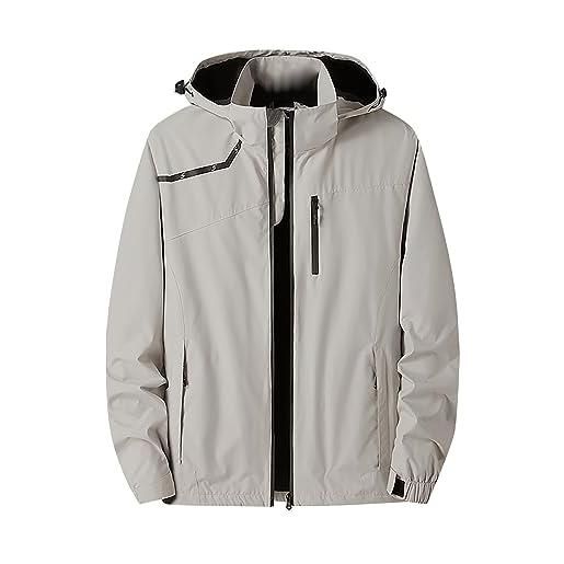 Generic giacca impermeabile antivento da uomo, multi tasca, per sport autunnali e invernali, traspirante, taglia grande, con cerniera intera, con cappuccio, giacca a vento, abbigliamento casual per