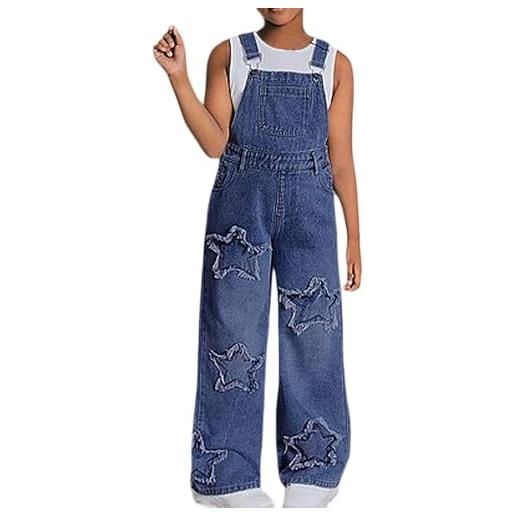 WWricotta salopette di jeans alla moda per ragazze con stella, casual, a gamba larga, per ragazze adolescenti, comodo outfit estivo-autunnale