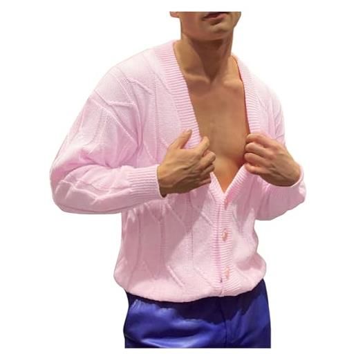 Rrongwn cardigan da uomo rosa a maniche lunghe cardigan inverno maglione slim fit comodo cardigan cappotto cotone maniche lunghe maglia grossa giacca invernale tinta unita, colore: rosso, s