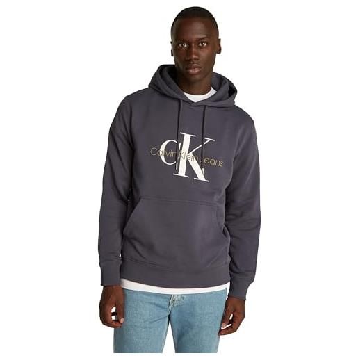 Calvin Klein uomo felpa seasonal monologo regular con cappuccio, grigio (ebony), xxs