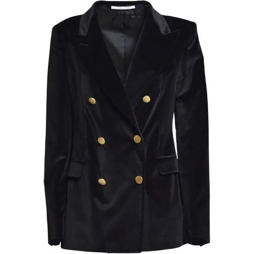 Tagliatore blazer doppiopetto in velluto - nero