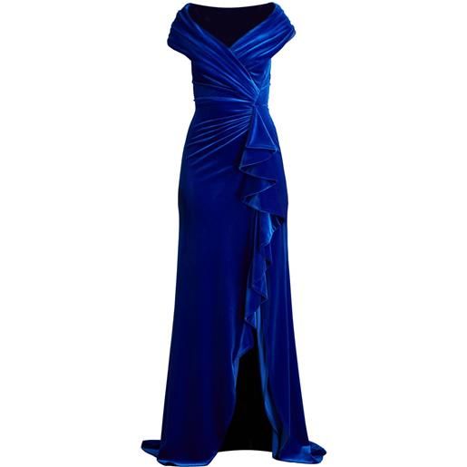 Tadashi Shoji abito da sera alvarez waterfall drappeggiato in velluto - blu