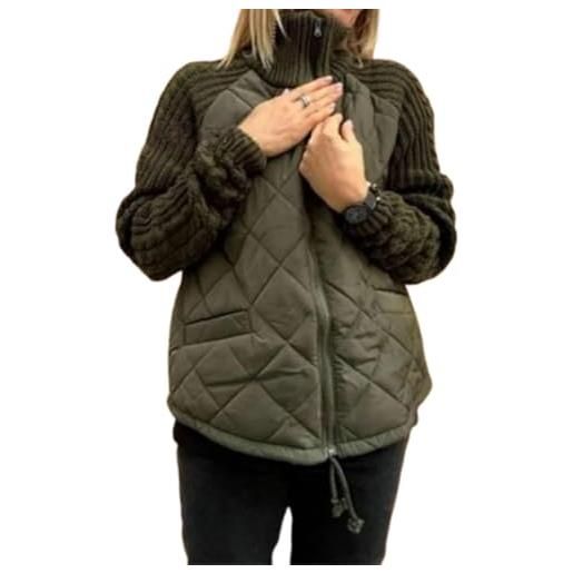 duzhengzhou autunno e inverno nuova europa e stati uniti moda transfrontaliera cardigan cerniera manica lunga collo alto giacca da donna giacca di cotone(military green, m)