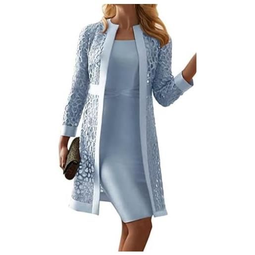 Goolecrimp donna elegante due pezzi abito da lavoro set di abiti a tinta unita senza maniche e merletto cardigan da sposa set di abiti da festa (oro, l)