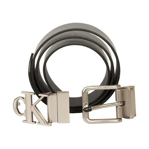 Calvin Klein cintura uomo ck jeans con due fibbie accorciabile e reversibile confezione regalo articolo zm0zm02528, bds black/nero, 105