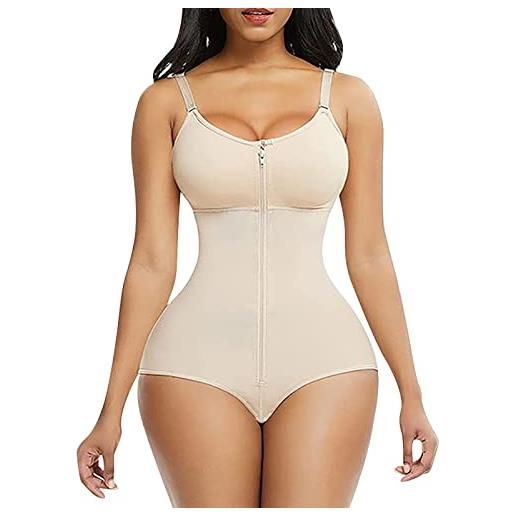 Shffuw body contenitivo snellente panciera donne tuta da donna con cerniera sollevamento anca corsetto traspirante senza cuciture shape e tone body wrap pancera modellante donna beige xxxl