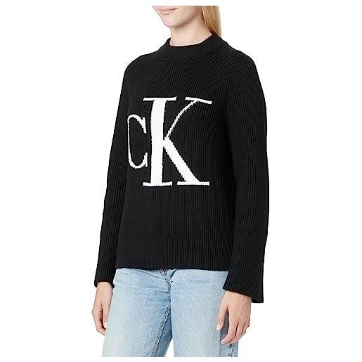 Calvin Klein jeans blown up ck high neck sweater j20j219777 maglioni, nero black, s donna