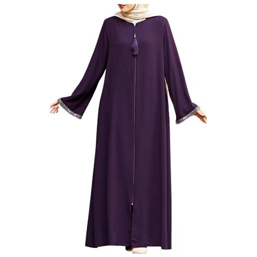 istanbul styles maniche in pietra da donna abaya manica lunga lunghezza al pavimento cerniera lunghezza al pavimento turchia moda islamica (x-large, viola)