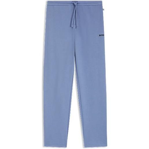BOSS pantaloni del pigiama in misto cotone con logo ricamato, blu