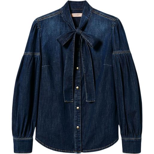 TWINSET camicia denim con fiocco - blu