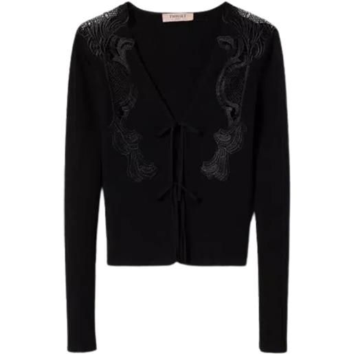 Twinset Milano twinset cardigan donna a costine con inserti in pizzo macramè nero s, l