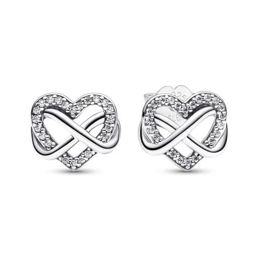 PANDORA orecchini a bottone moments infinity a forma di cuore in argento sterling con zirconi cubici trasparenti
