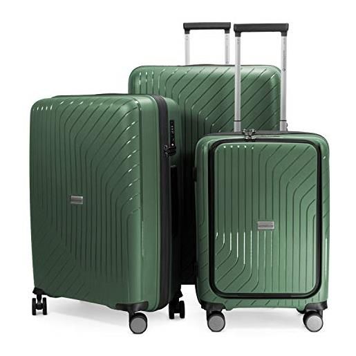 Hauptstadtkoffer txl - set di 3 valigie, tsa, set di trolley, 4 ruote, valigie rigide, valigie a rotelle, extra leggere, valigie da viaggio, (s+con scomparto per laptop, m e l), verde scuro