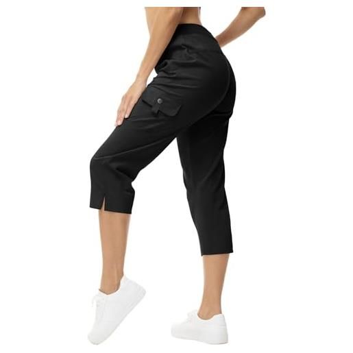 Rdruko pantaloni capri da donna cargo a 3/4, pantaloni estivi, leggeri, ad asciugatura rapida, per il tempo libero, con tasche, per viaggi, escursioni, sport all'aria aperta, nero , xl