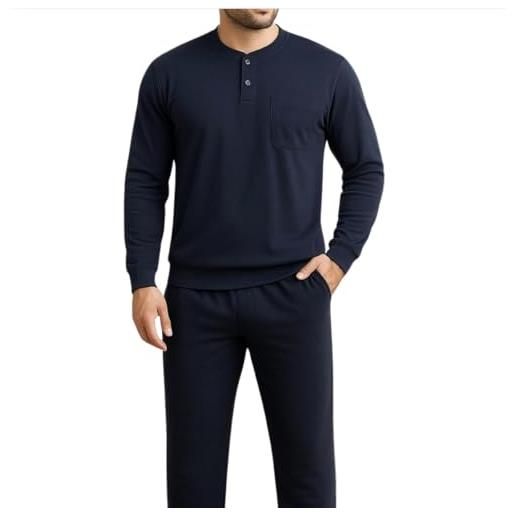 DAVID ARCHY Pigiama Da Uomo In Cotone Pigiama Da Notte Camicia A Maniche Lunghe E Pantaloni Lounge Con Tasche Con Bottoni, Morbido E Confortevole - Foto 12