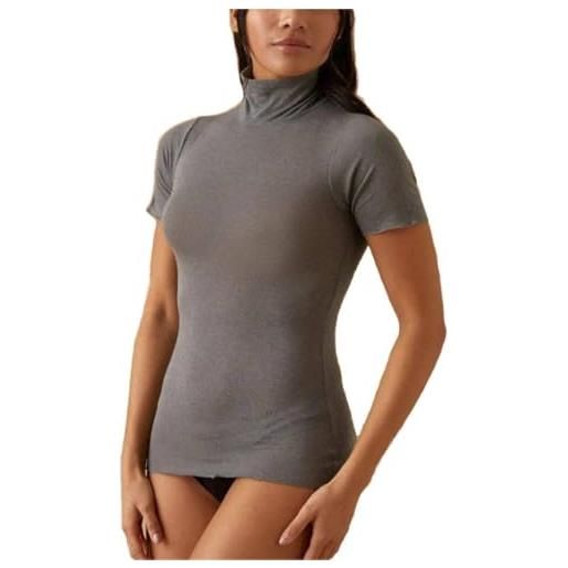 JADEA maglia donna mezza manica collo alto in cashmere - calda, morbida e perfetta come sottogiacca, grigio, l
