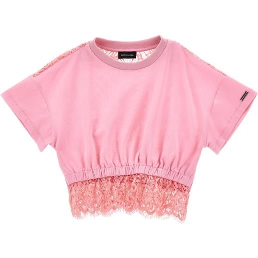 Monnalisa t-shirt cropped con pizzo