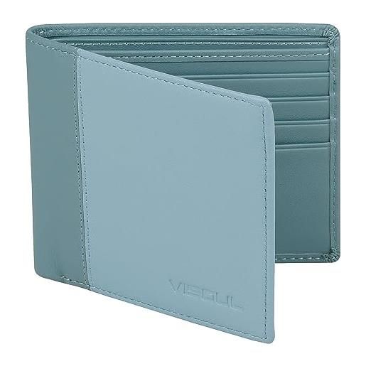 VISOUL portafogli in vera pelle da uomo, portafoglio bifold in pelle con blocco rfid, 8 scomparti per carte di credito, 2 scomparti per contanti e 1 finestra id