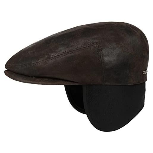 Stetson coppola con paraorecchie kent pigskin uomo - made in the eu berretto pelle cappello piatto protezione orecchie visiera, paraorecchie, fodera inverno autunno/inverno - l (58-59 cm) marrone