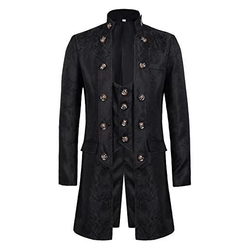 Gefomuofe uomo vintage frack steampunk gothic giacca vittoriana retro medio lungo cappotto steampunk frack gotico vittoriano tripetto vintage medievale giacca, g nero, xl