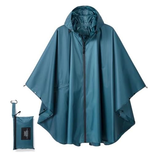 POWINSUN poncho impermeabile con cappuccio alla moda con tasca per donne/uomini/adulti, blu scuro, taglia unica