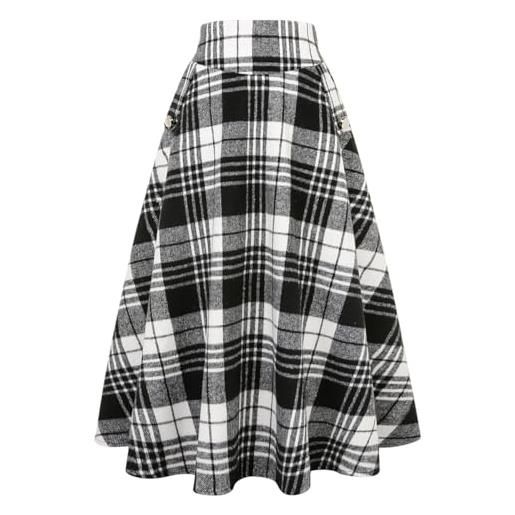 Gonna A Quadri Donna Vita Alta, Attillata, Lunghezza Al Ginocchio Con Spacco – Autunno Inverno