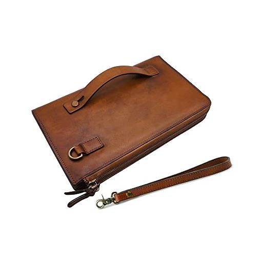 ORIREAL pochette da polso da uomo, in vera pelle, borsetta di lusso (marrone)