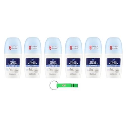 Beni Culinari felce azzurra - deodorante roll on classico con formula idra. Talc, efficacia 48 ore, senza macchie, senza alcool, deodorante da 50 ml + portachiavi Beni Culinari