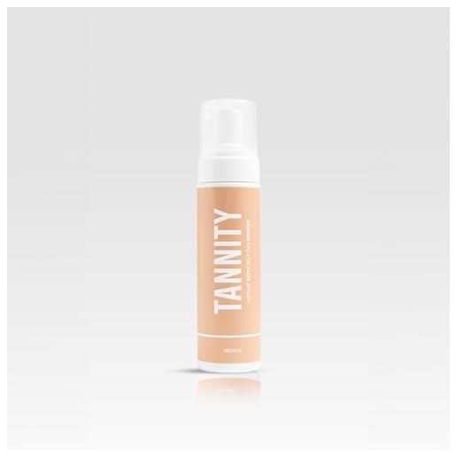 Tannity - mousse autoabbronzante istantaneo | medium | senza toni arancioni | con olio di argan, di cocco e jojoba | vitamine c e d | idrata e nutre la pelle | cruelty free | senza parabeni, 200 ml