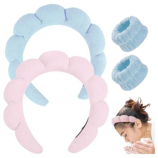 uoouoo fascia per capelli da spa per lavare il viso, fascia per il trucco, fascia per la cura della pelle con bolle e braccialetti per il lavaggio del viso, fascia in spugna morbida e gonfia, regalo da donna