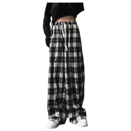 Attria grunge larghi pantaloni cargo y2k casual plaid coulisse goth alt pantaloni fata grunge alternativa hippie streetwear, nero, l