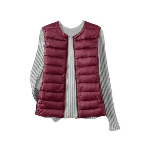 YAOTT gilet donna smanicato invernale panciotto senza colletto giacche ultraleggeri senza maniche giacca con tasca piumino smanicato, vino rosso, s