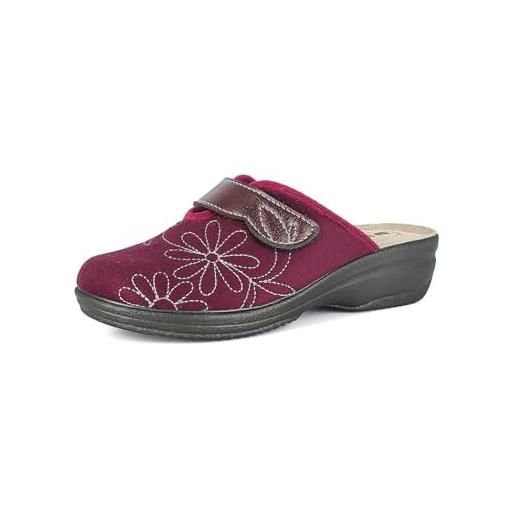 inblu pantofole donna con chiusura a strappo regolabile e decoro fiorato, plantare in vera pelle imbottito, zeppa 4,5 cm, 40 eu