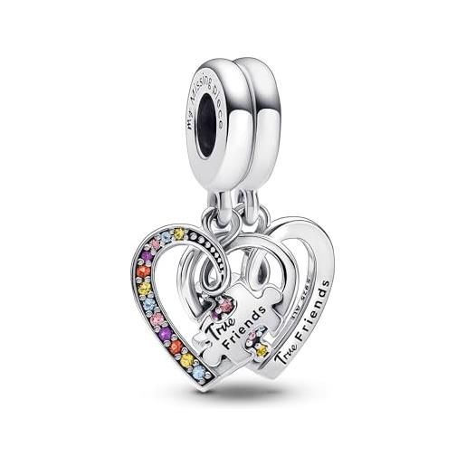 PANDORA ciondolo moments a forma di cuore diviso in argento sterling con cristalli blu ghiaccio, giallo fiammeggiante, arancione bruciato, viola reale e zirconi cubici rosa fairy tale