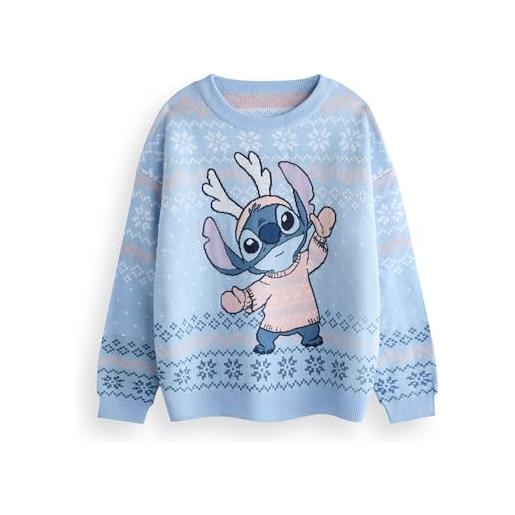 Disney maglione natalizio lavorato a maglia blu per bambini lilo & stitch | maglione festivo per le vacanze: caldo, divertente e accogliente | vivi la magia invernale di stitch in style